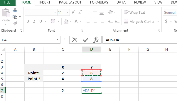 Calculate difference beteween y coordinates formula